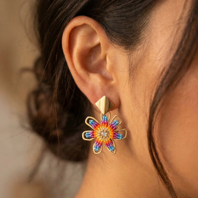 Rainbow flower earrings